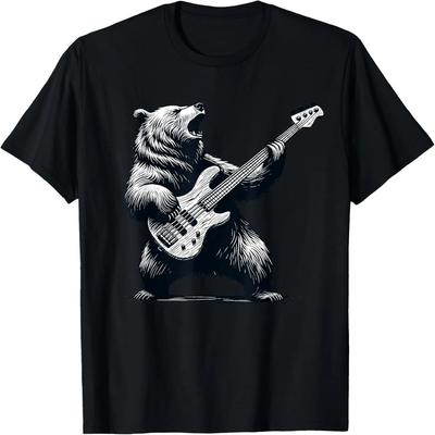 Rocking Bear Bass Guitar Player Concert Festival Music Cool T-Shirt