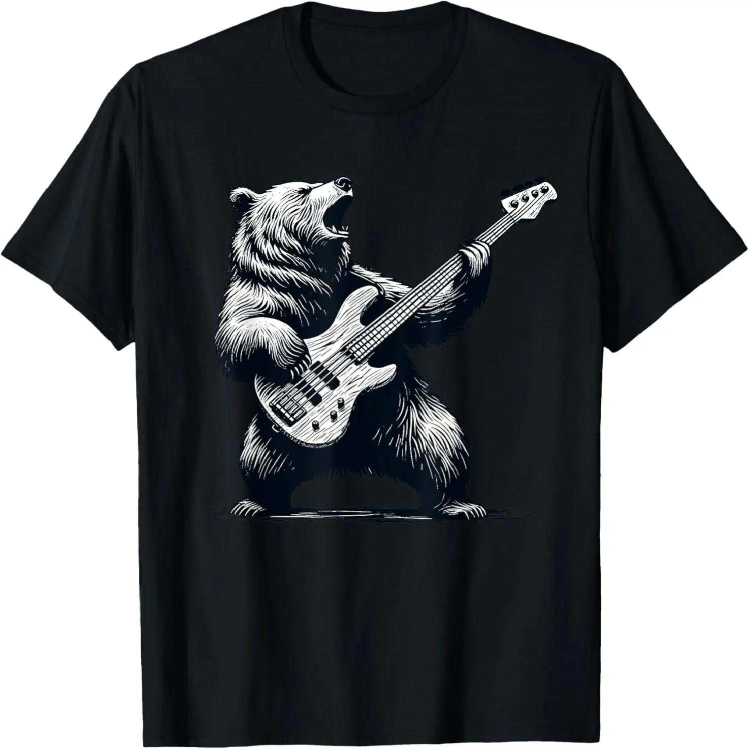 Rocking Bear Bass Guitar Player Concert Festival Music Cool T-Shirt S чёрный