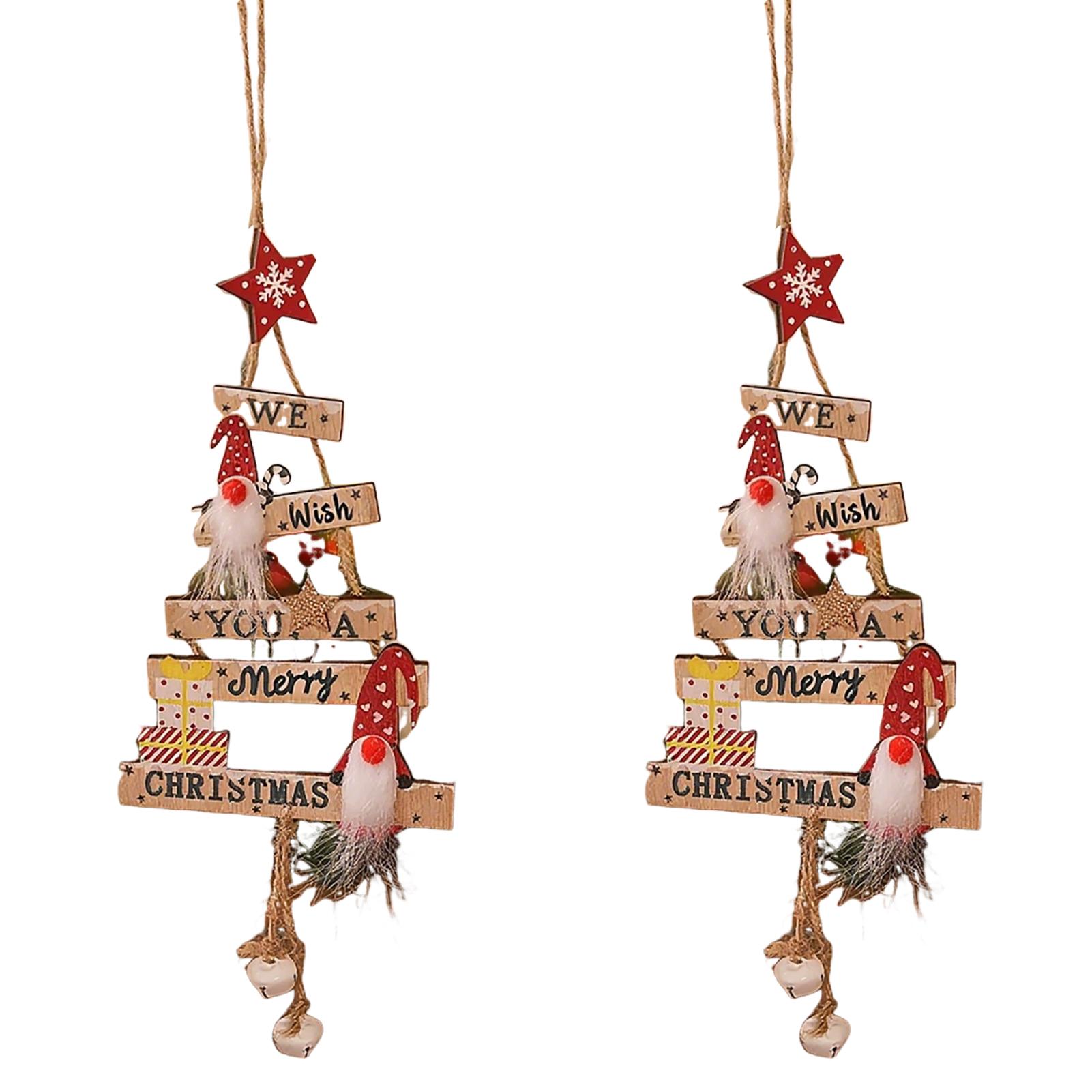 

2PCS/SET Colorful Wooden Christmas Hanging Craft Xmas Tree Wall Ornaments Merry Christmas Decor Happy New Year 2026