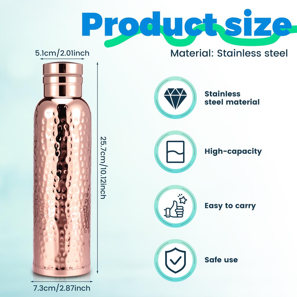 Hammered Water Bottle 620ml Water Vessel Double Layer Hammered Bottle with Cleaning Brush Leakproof and Portable for Home