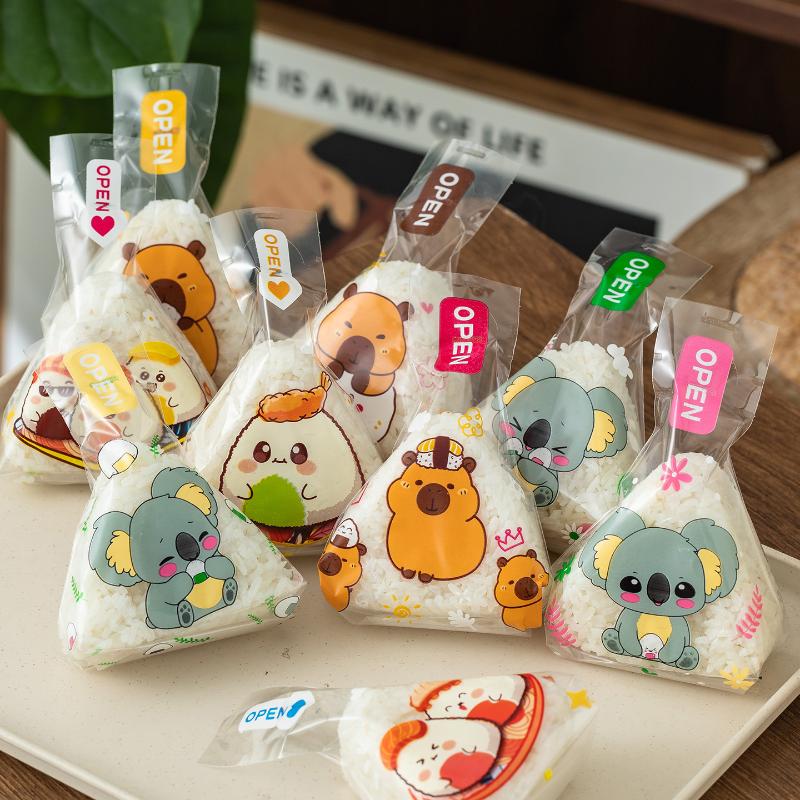 50/100 Pcs Cartoon Capybara Koala Triangle Rice Ball Packaging Bag Nori Onigiri Sushi Bag Sushi Making Mold Bento Accessories