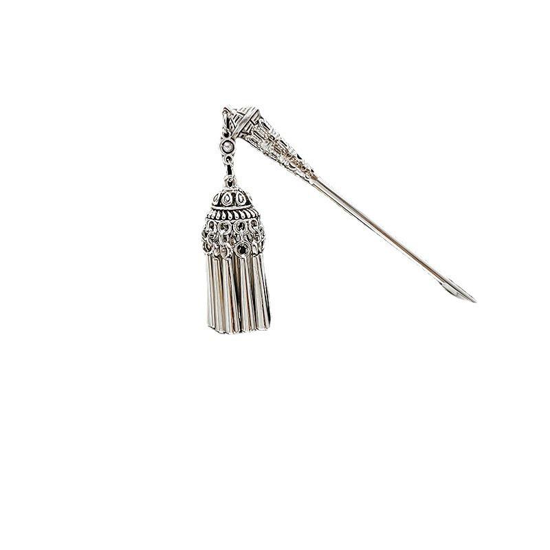 Turquoise Tassel Hanfu Hairpin with Hollow Flower Design