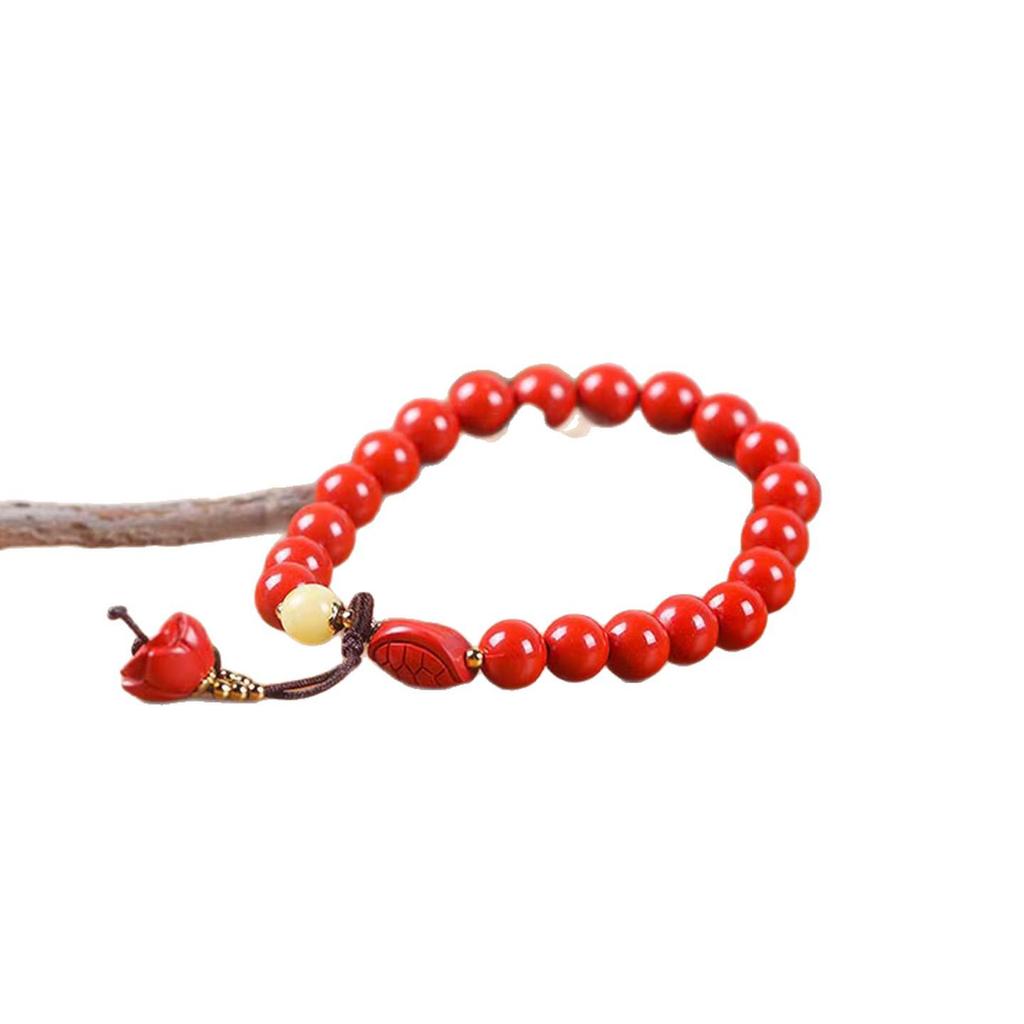 Genuine Cinnabar Lotus & Amber Hetian Jade Bracelet - Gift for Peace, Longevity, and Prosperity