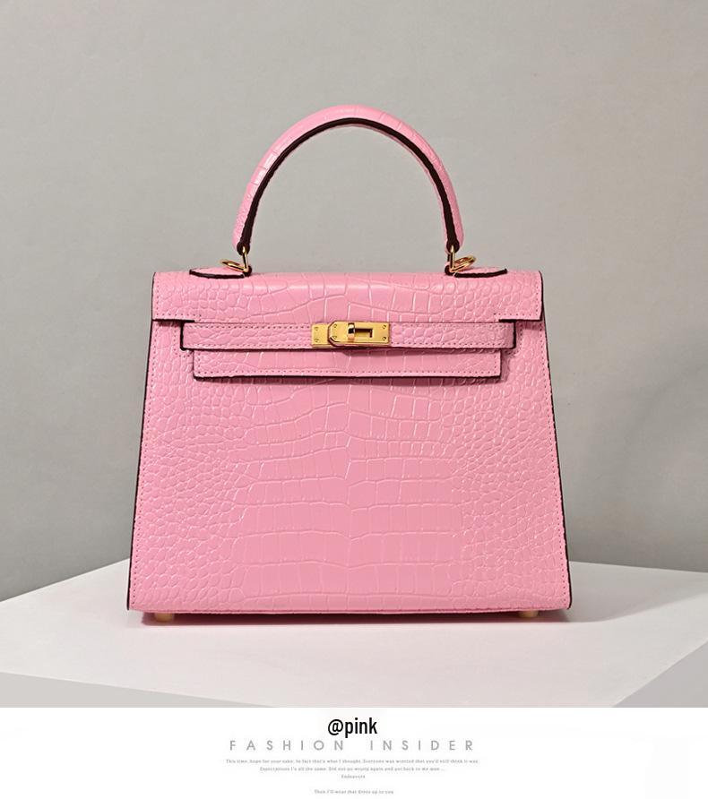 Matte Crocodile Pattern Genuine Leather Kelly Bag - Versatile Handbag, Shoulder, and Crossbody Style