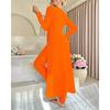 Herfst Winter Huis Casual Damespak Modieus Effen Kleur Ronde Kraag Super Lange Split Top Slimme Broek Tweedelig Pak