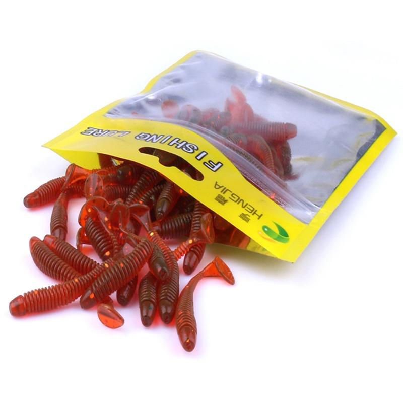 New 50pcs  Lure Spiral T Fish Soft Bait Softbaits Artificial Baits Weest Blackfish Culter Striped