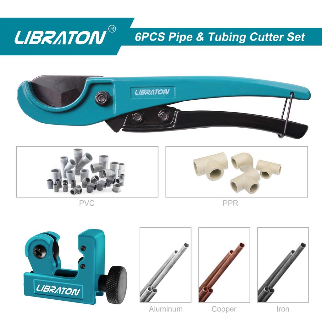 LIBRATON Resin Flexible Pipe Cutter for and Copper Pipes Diameter 32mm and Mini Pipe Cutter with Cutting Capacity of Includes 3 Rolls of PTFE Sealing