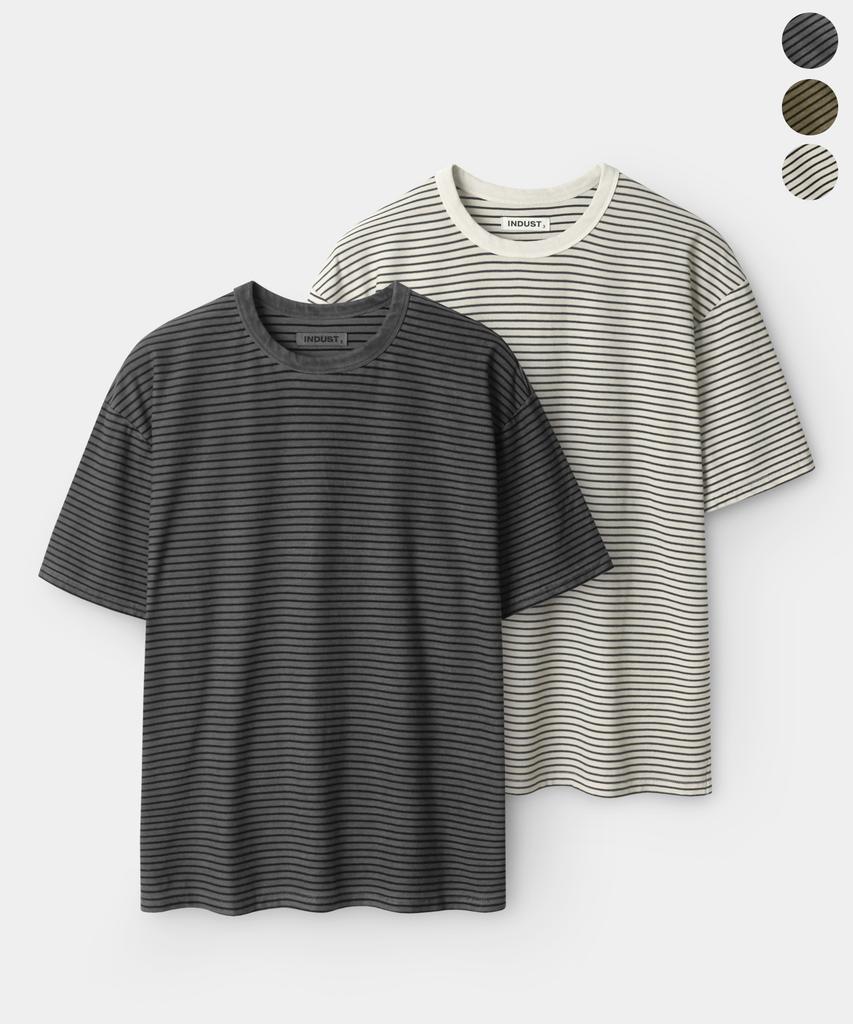 INDUST Pigment Washed Striped Short Sleeve T-Shirt_3 Colors