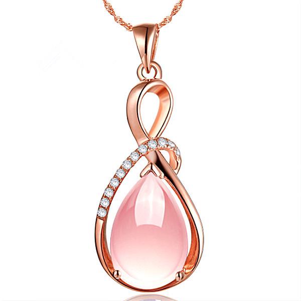 Korean Style Rose Quartz & Rhodonite Women's Clavicle Necklace with Silver & Rose Gold Pendant