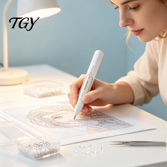 Faux Diamond Art Pen Automatic Bead Dispenser, Wax-Free Pen, Ergonomic Precision Applicator Tool for Round Diamonds, DIY Crafts Accessories