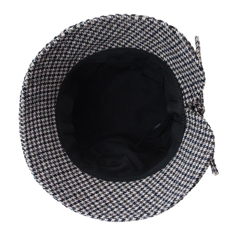 Retro thousand bird grid short brim basin hat women's autumn elegant bow bucket hat British versatile face hat