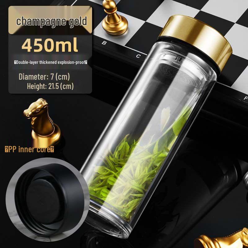 ZISIZ Double-Layer Insulated Glass Tea Infuser Bottle