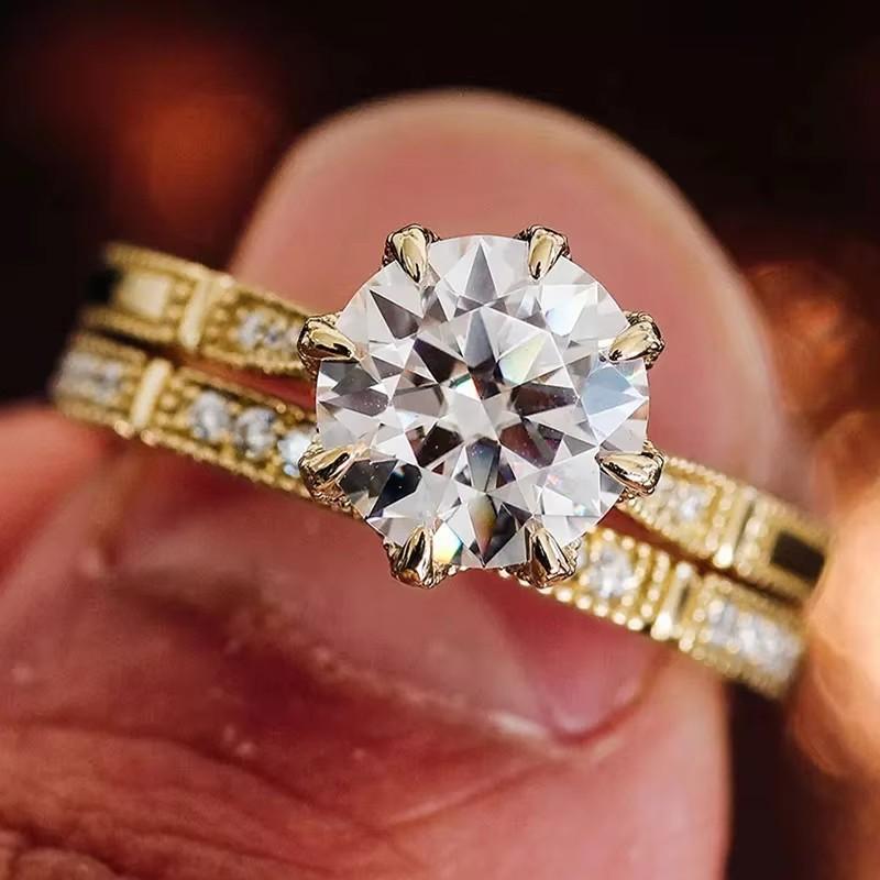

Huitan Women Wedding 2Pcs Set Rings for Women Luxury Gold Color Brilliant Crystal Cubic Zirconia Engagement Party Luxury Zircon 8