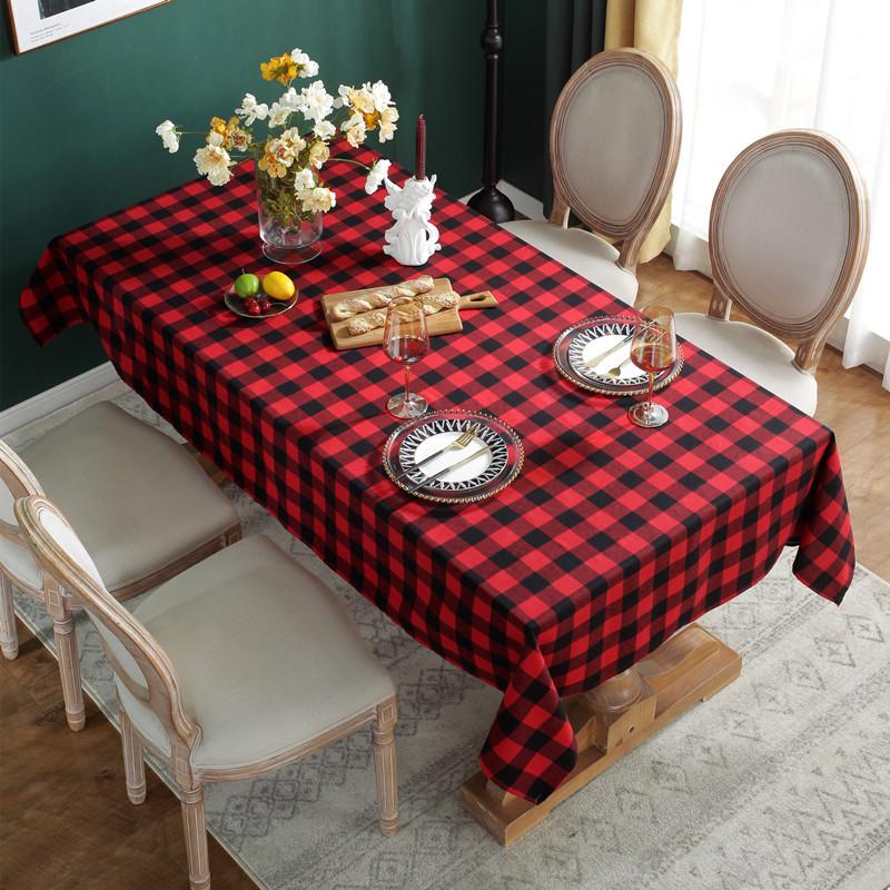 Amazon Yarn-Dyed Polyester-Cotton Festive Christmas Decorative Tablecloth Red And Green Plaid Coffee Table Tablecloth Table Cloth