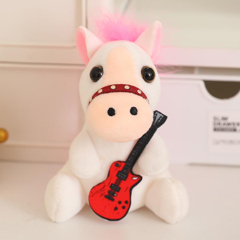 Cute Fluffy 12Cm Pull Rope Wag Tail Horse Plush Toy Keychain Cartoon Soft Stuffed Doll Pendant Car Key Backpack Bag Accessories