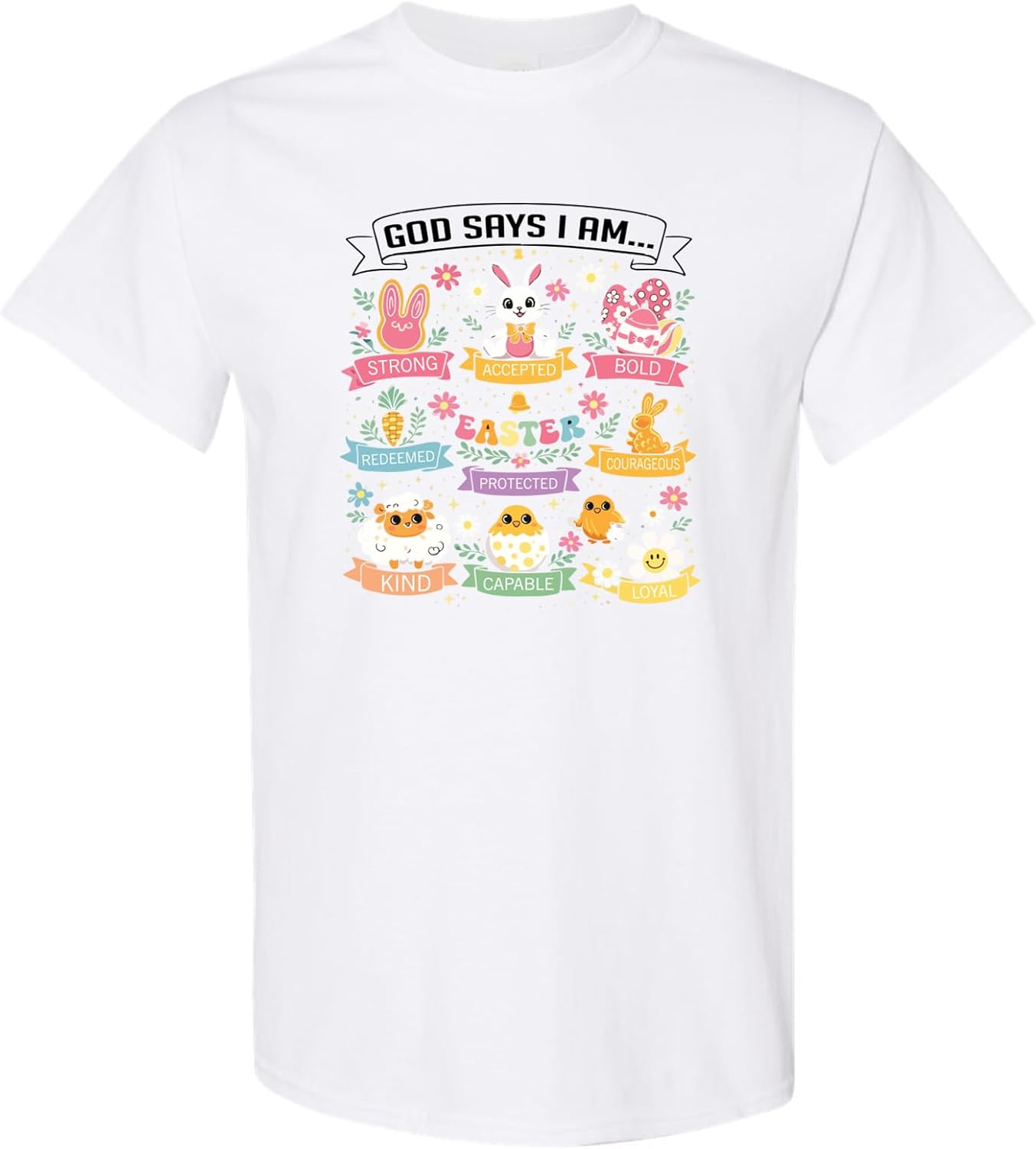

God Says I Am Easter Christian Shirt Cute Colorful Bunny Cross Lamb Kids Religious Spring Sunday Tee Outfit 5XL різнокольоровий