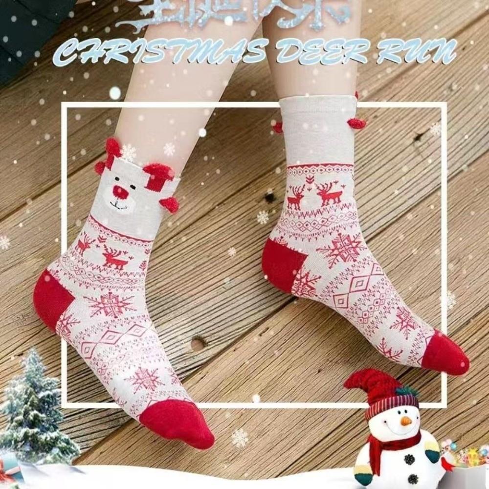 3 Pairs Cotton Women Christmas Socks Elk Soft Women Winter Christmas Stockings Comfortable Female Mid-Calf Socks