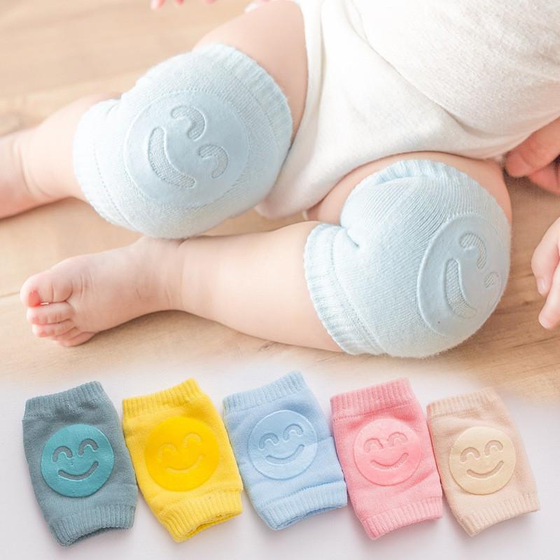 Smiley Face Baby Knee and Elbow Pads - Summer Terry Cloth Warmers for Crawling and Walking