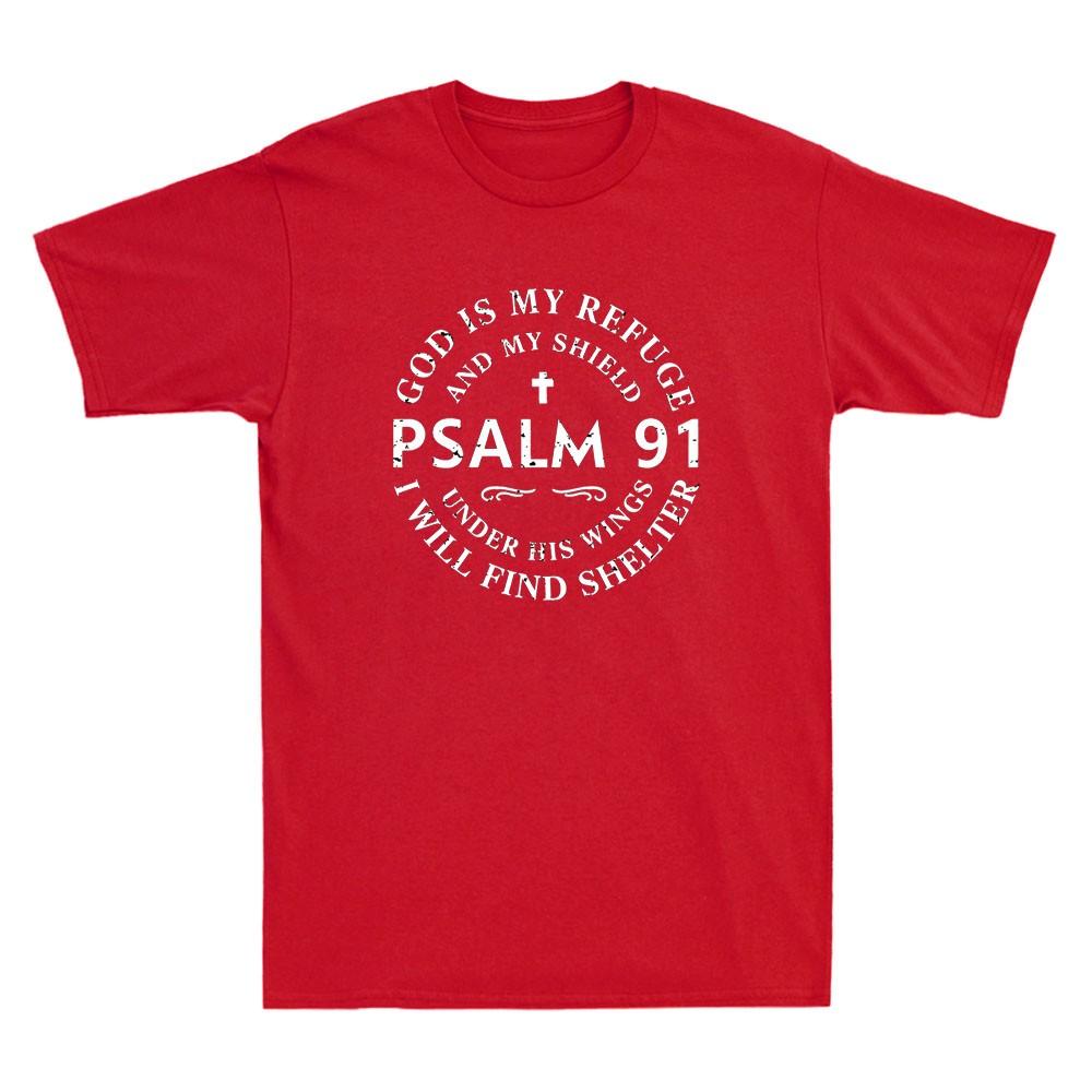 God Is My Refuge  Shield Psalm 91 Christian Faith Quote Vintage Unisexs Tshirt