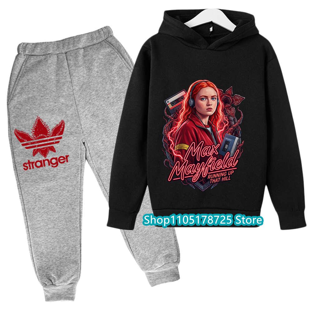 Snygg Huvtröja Set för Barn med Stranger Things Demogorgon Tryck, Bekväma och Trendiga Barnkläder för