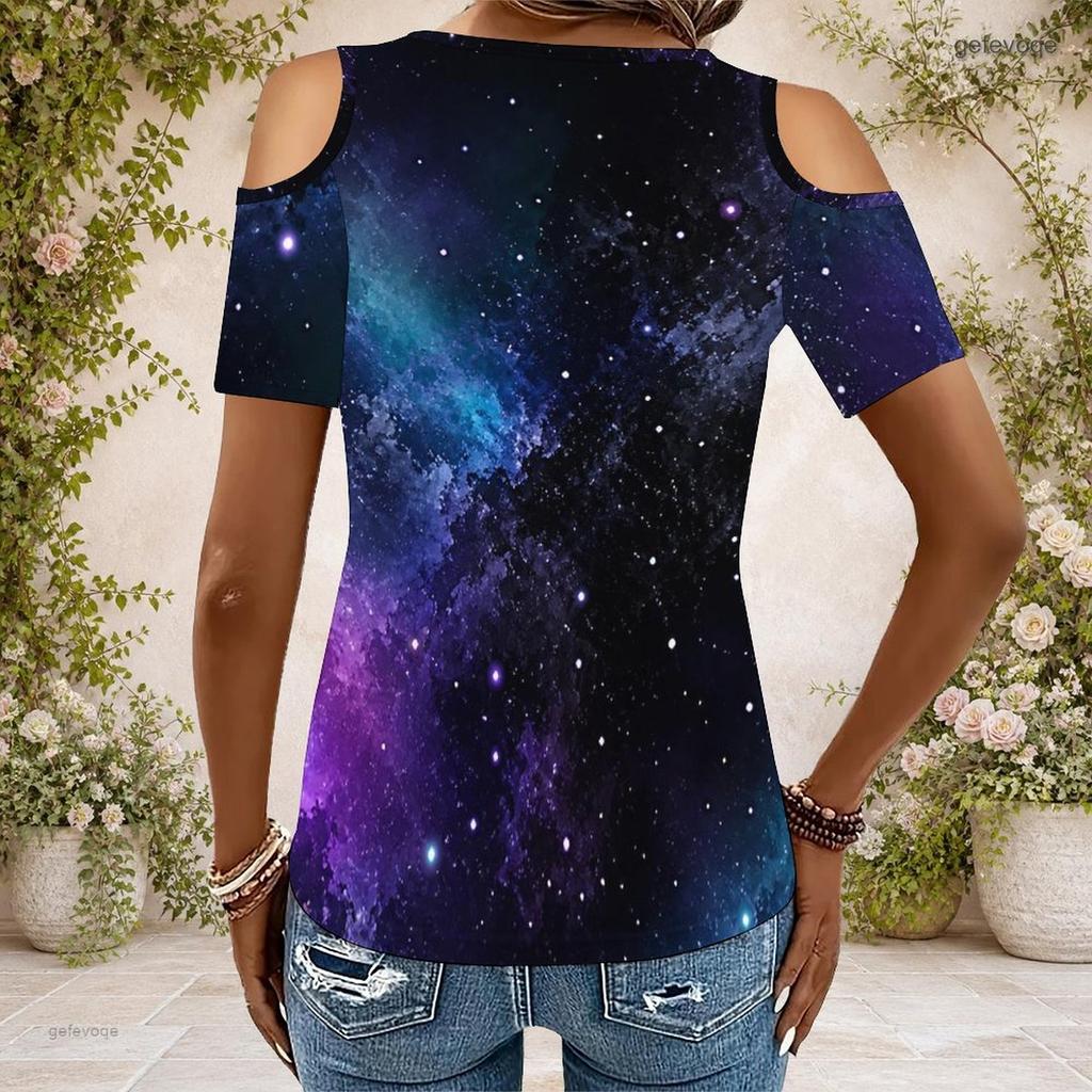 Plus Size Women V Neck Off Shoulder Short Sleeve Soft Floral Print Daily Top