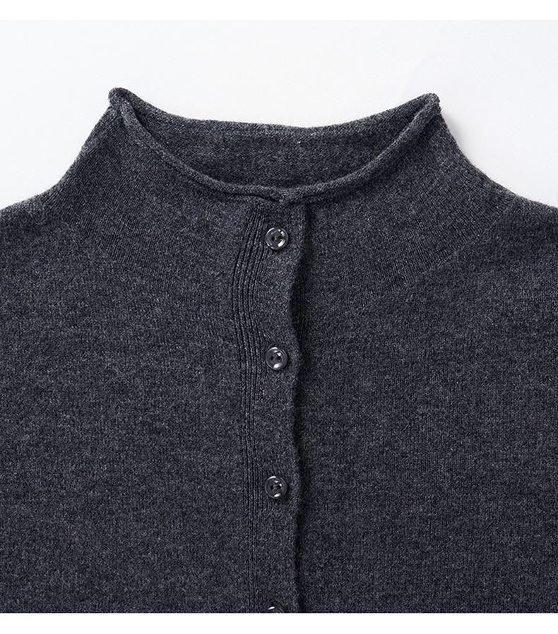 Women's Early Spring 2026 Wool Cardigan: Stand Collar, Long Sleeve, Slim Fit Knitwear