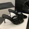 Fashion SUOJIALUN 2025 Summer New Brand Women Slipper Fashion Mesh Shallow Slip On Slides Thin High Heel Outdoor Sexy Dress Pumps Sandal