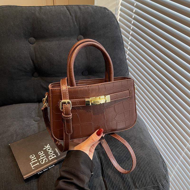 Korean Version of Summer Portable Small Bag Women's 2025 New Simple Stone Pattern Small Square Bag Versatile Shoulder Messenger Bag