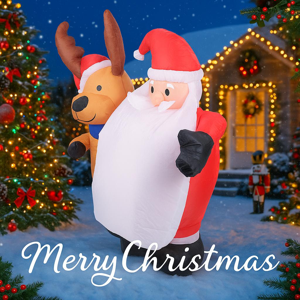 4.92FT With LED Light Inflatable Santa Claus Reindeer Toy Xmas Yard Lawn Supplies Home Decor Ornaments Christmas Holiday Gifts