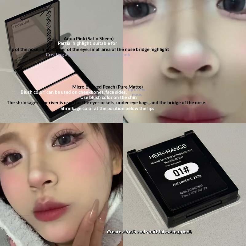 

Two Color Highlight & Eye Shadow Powder Delicate, Natural, Lightweight, Matte Finish Eyeshadow Soft Focus Makeup Brightening A1