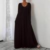 Women's V Neck Short Sleeve Maxi Dress Loose Fit Casual Solid Summer Beach Gown