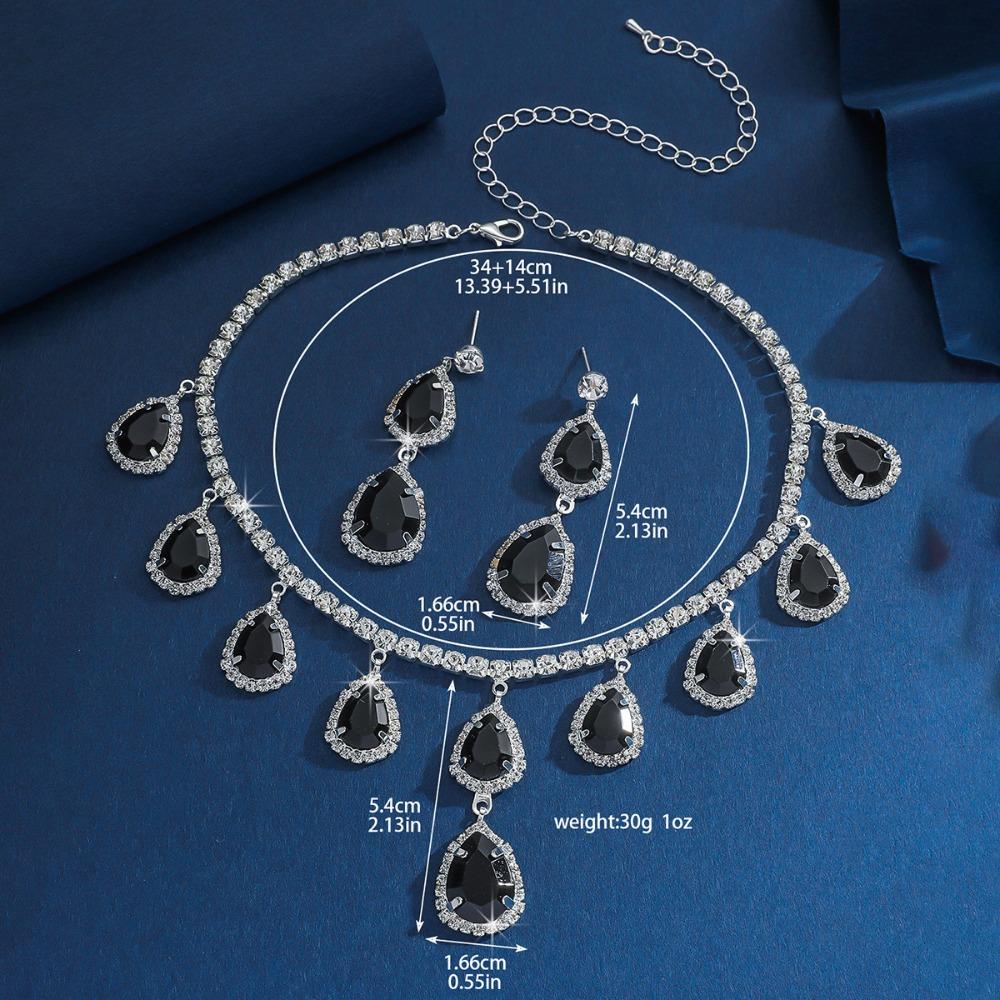 Choker Water Drop Earrings Crystal Necklace Earrings Set Inlaid Red Rhinestone Necklace Wedding