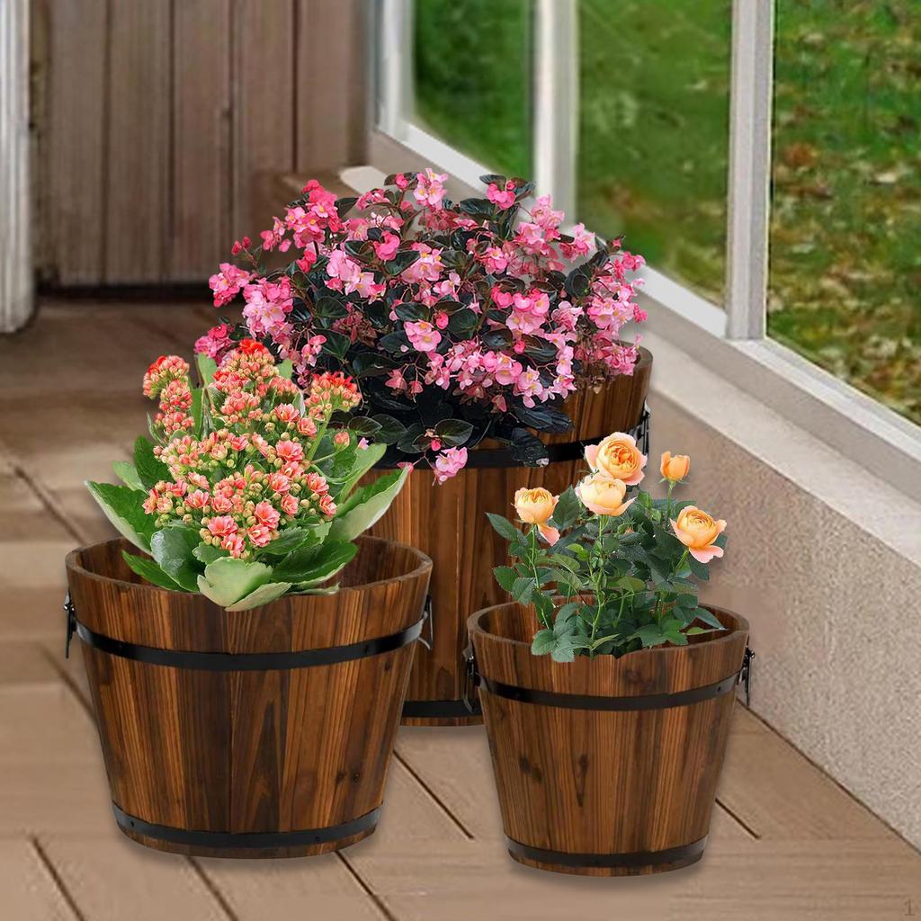 Rustikale Holzeimer-Pflanzgefäße, Blumenständer für Außenbereiche