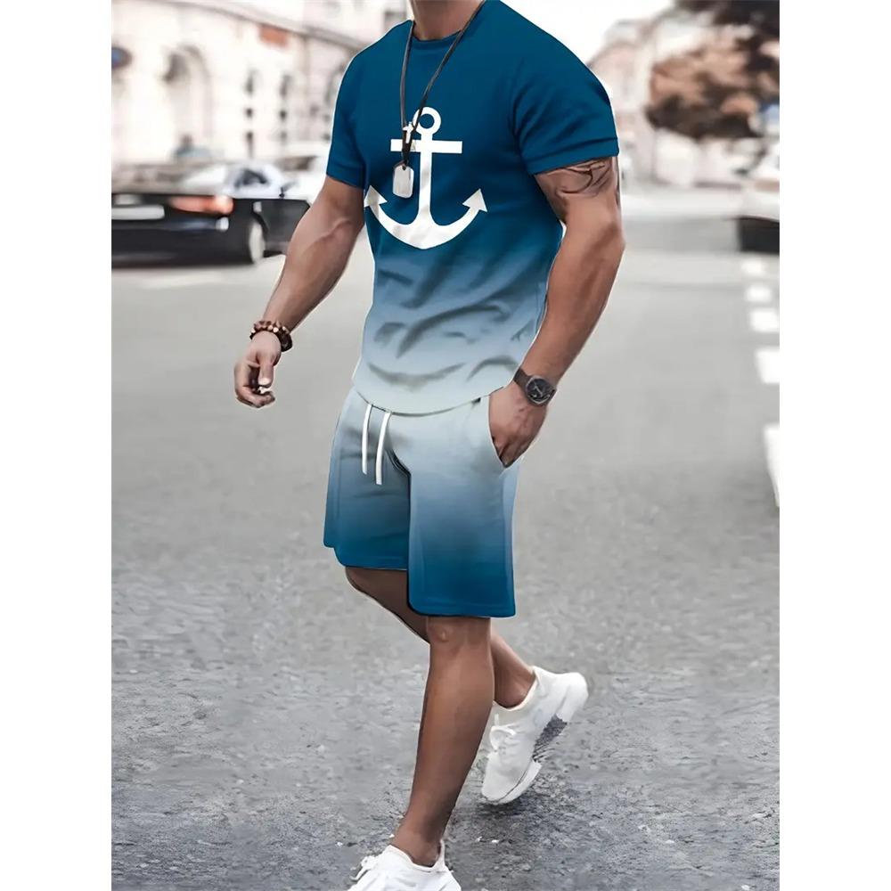 Set de pantaloni scurți de tricou la modă de vară, pentru bărbați, de stradă, cu mâneci scurte, cu mâneci scurte 3D.