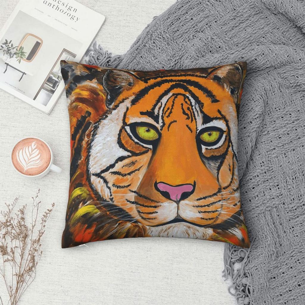King Of The Jungle Tiger Square Pillowcase Polyester Linen Velvet Creative Zip Decor Pillow Case Home Cushion Cover