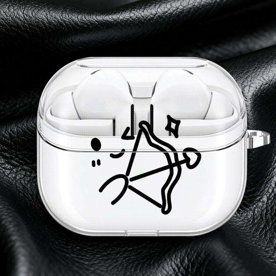 Stick Figure Face Case For Samsung Galaxy Buds 2 4 Pro 4Pro Live 2Pro 3 FE 3Pro Clear Earphone Cases Cover With Hook