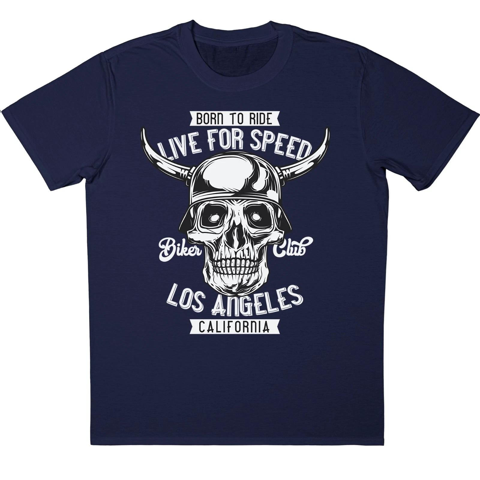 Skull Biker T-Shirt Born To Ride Live Speed Los Angeles California Tee S