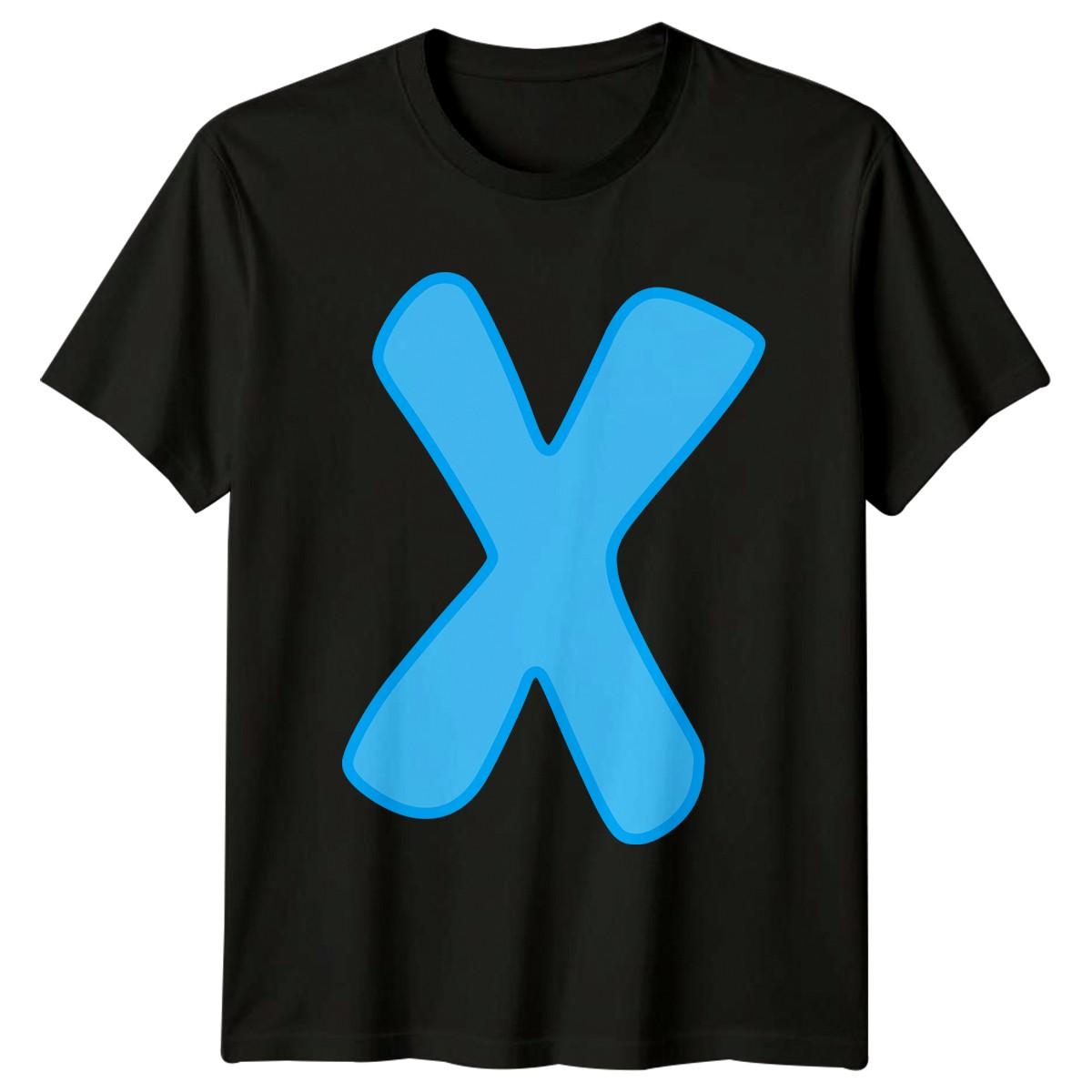 Blue X Letter Alphabet Men Women Unisex T Shirt Graphic Tee L