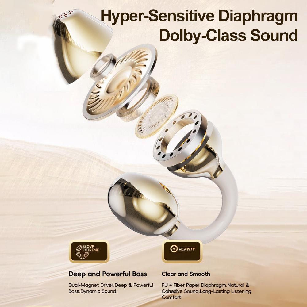 Sports Bluetooth 5.4 Headphones Wireless Ear-clip Earbuds Intelligent Noise Cancellation Earphones Butterfly Diamond Buckle Decor