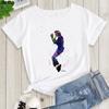 Womens Summer Shirt Pop King Michael Jackson Womens Printed Shirt Harajuku Casual White Top Womens Trendy Rock Shirt