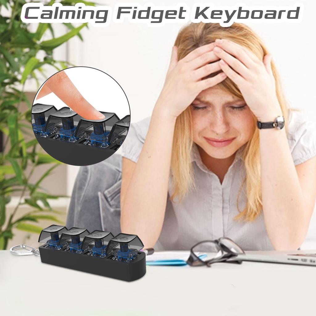 4Keys Finger Button Anti-stress Toys Mechanical Keyboard Keycaps Office Decompression Calming Keychain Gifts for Children Adults