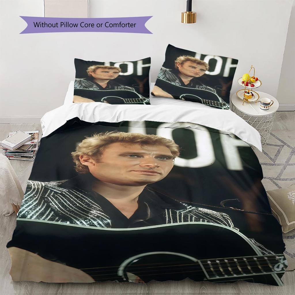 1 Stück Johnny Hallyday Muster Bettwäsche Steppdecke Set Bettbezug Kissenbezug Heimdekoration Geburtstagsgeschenk (1 Bettbezug + 2 Kissenbezüge, ohne Füllung)