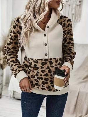 Herbst und Winter Neues Leopardenmuster Langarm Patchwork Kapuzen-Langarm-Sweatshirt Damen