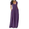 Rochie Simpla Solida, Rochie Maxi Casual Maneca Scurta Cu Buzunare, Imbracaminte Femei