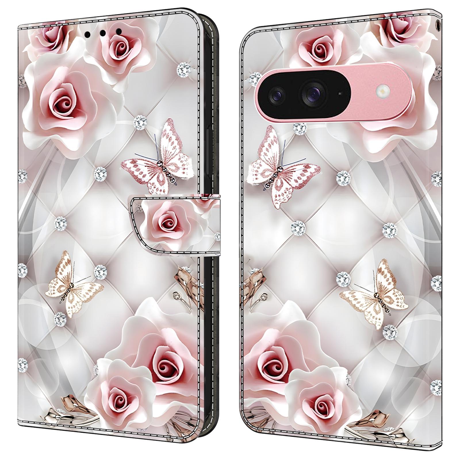 

Для Google Pixel 9 Pro/Pixel 9 Шкіряний чохол З друком візерунка Гаманець-підставка Протиударний чохол для телефону Pink Butterfly