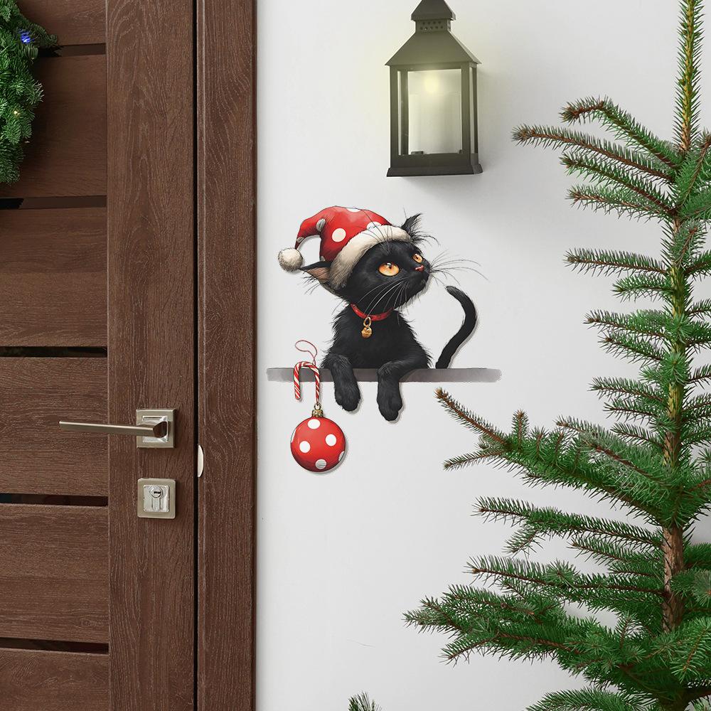 Kreativ Julstämning Liten Svart Katt Vardagsrum Entré Dekoration Klistermärken