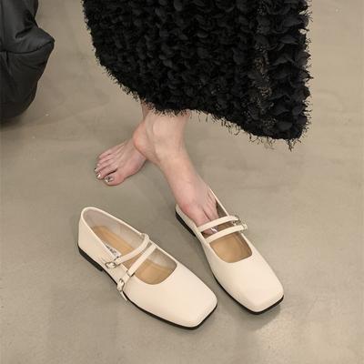 Square Head Mary Jane Shoes Women's Shoes Spring 2024 New One-word Belt Soft Flat Bottom French with Skirt Temperament Single Shoes