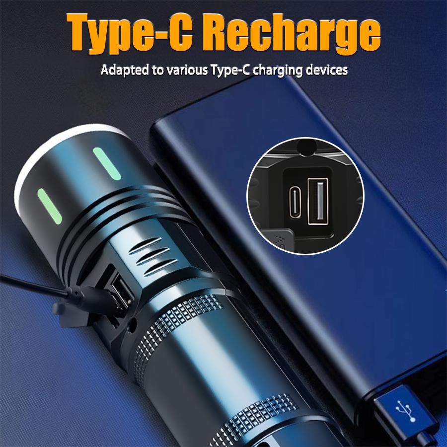 1000Lumens High Power LED Flashlight USB Rechargeable Tactical Light Built-in Battery Outdoor Camping Zoom Handheld Torch