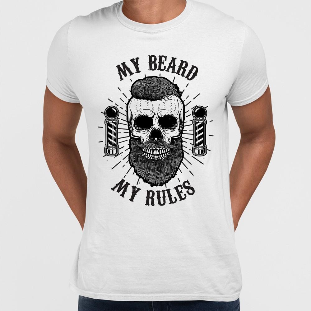 My Beard My Rules Cool Hipster Beard Bike Skull Mens Black White  Grey Tshirt L