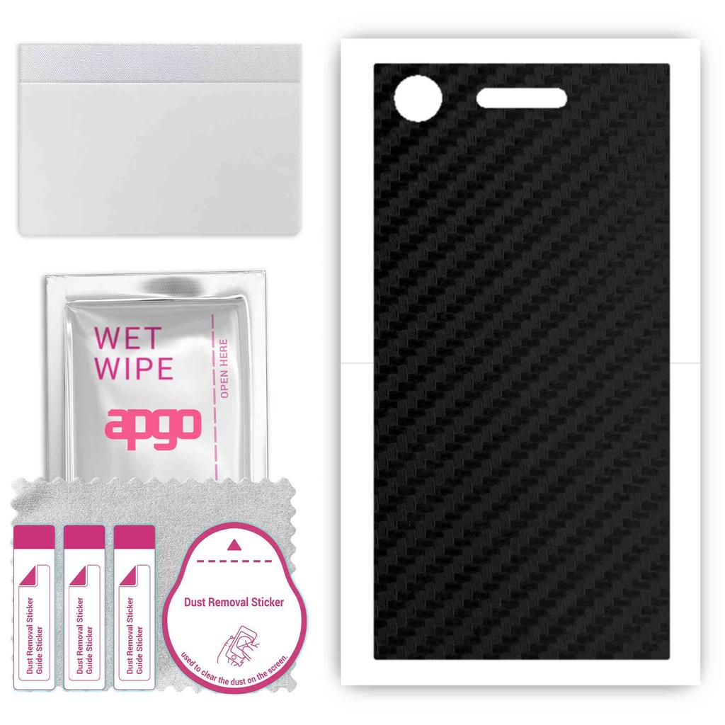 apgo Protective Skin Sticker for the Back Compatible with Sony Xperia XZ1, Wrap Film, Foil, Vinyl - Pattern Carbon Black